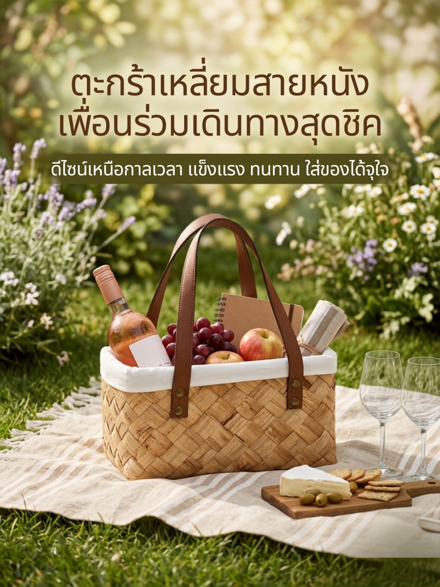 ตะกร้าเหลี่ยมสายหนัง