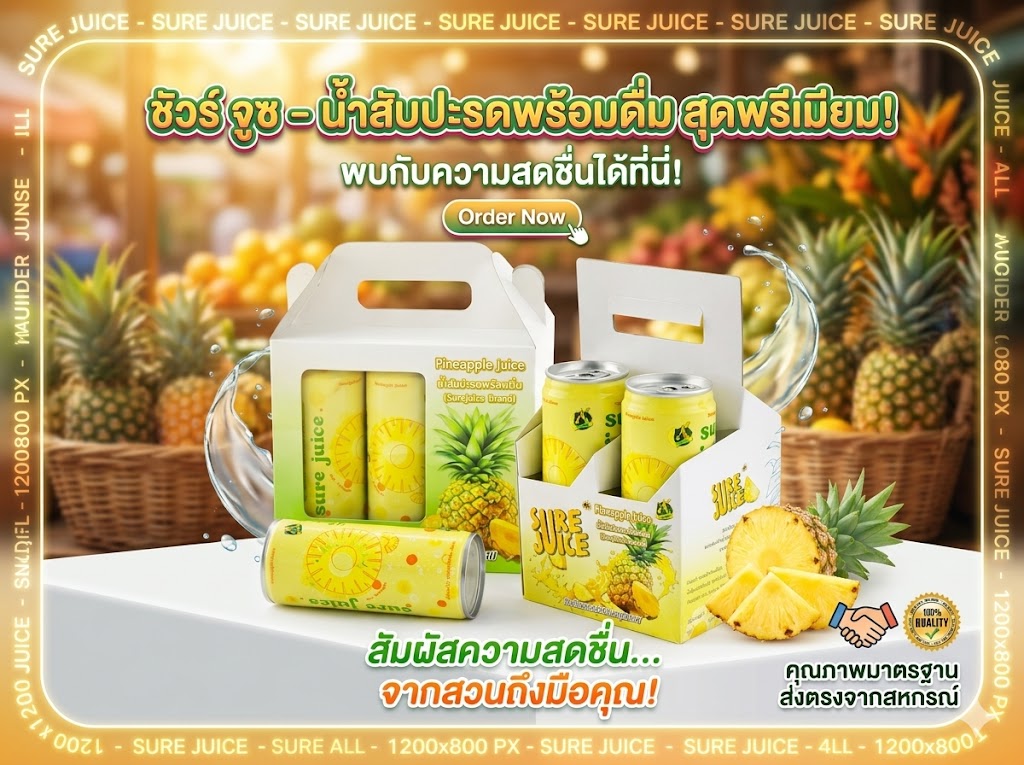 น้ำสับปะรดแท้ 100 % Pineapple Juice  ตรา SURE JUICE (ชัวร์จูซ)