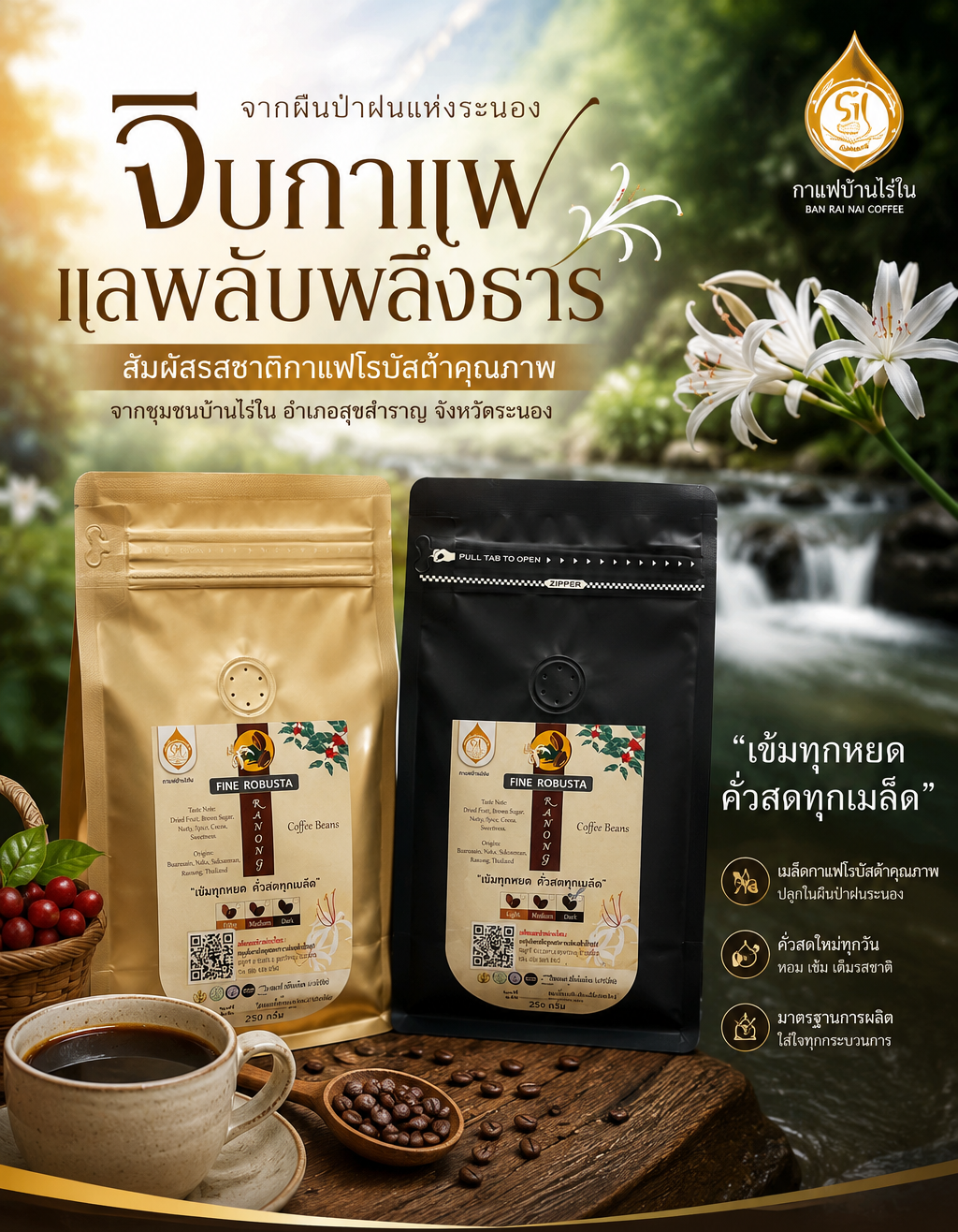 กาแฟคั่วเมล็ดบ้านไร่ใน