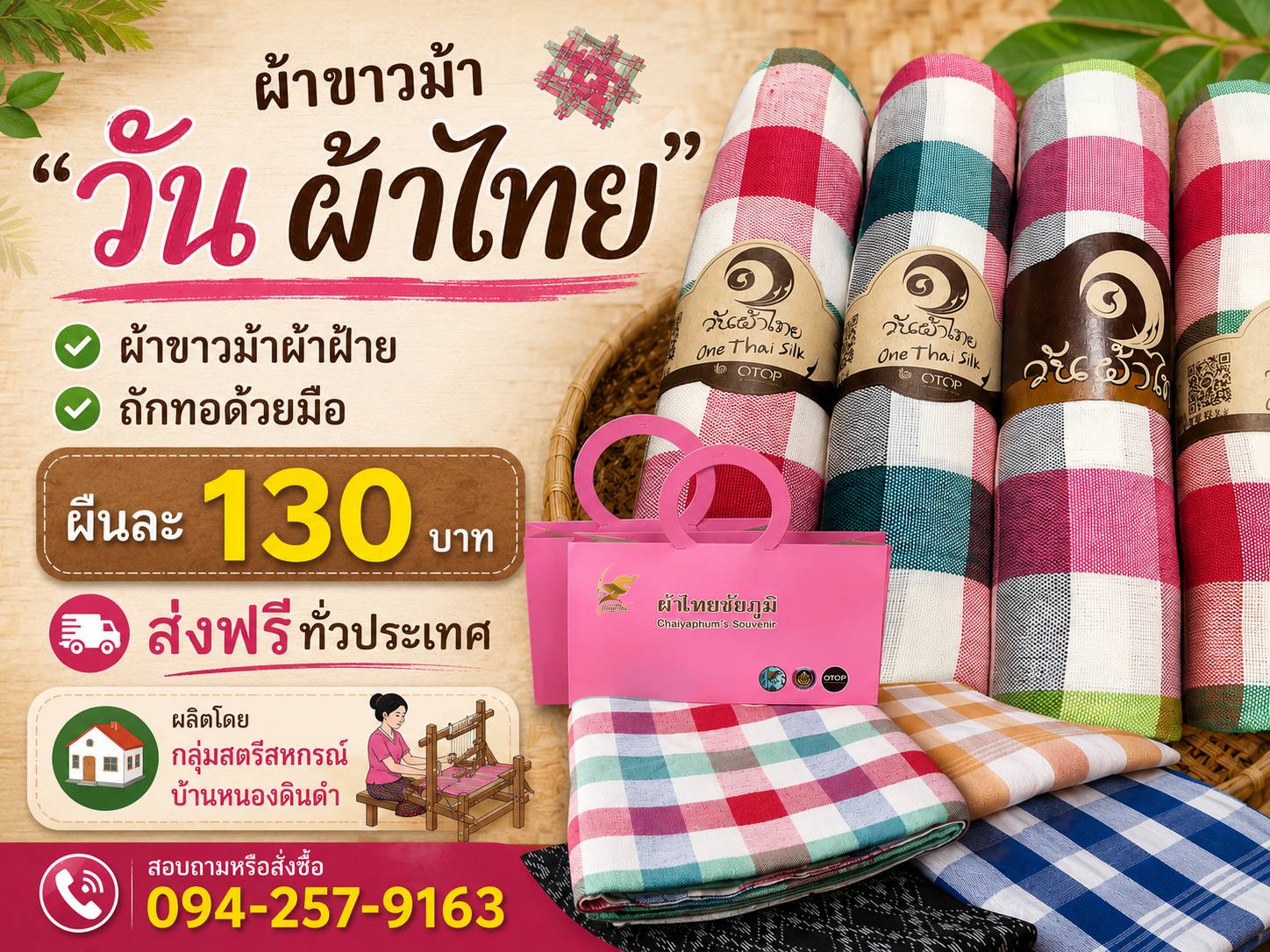 ผ้าขาวม้าผ้าฝ้าย ตรา วันผ้าไทย