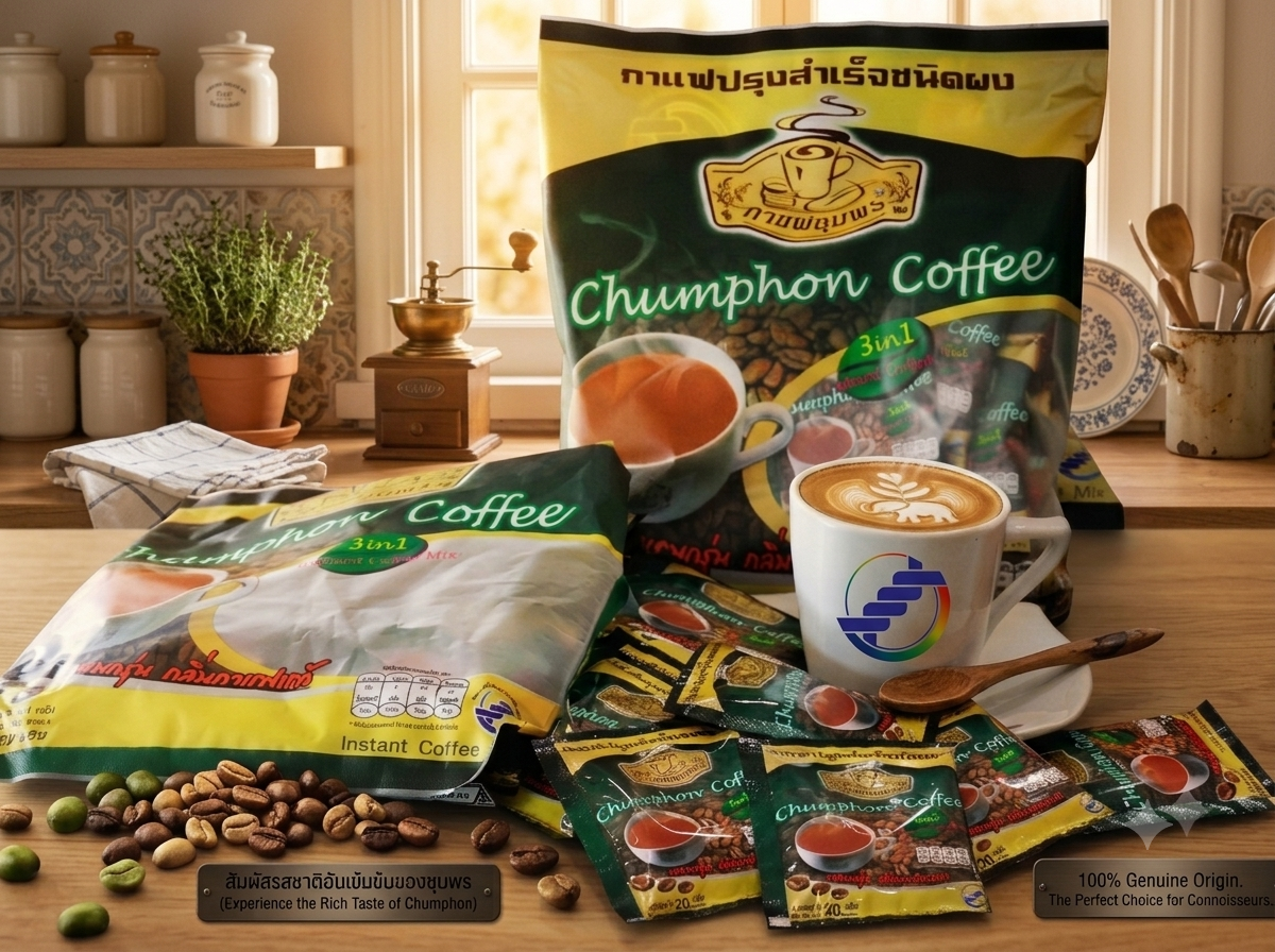 "กาแฟปรุงสำเร็จชนิดผงโรบัสต้า (3 in 1) ตรา กาแฟชุมพร"