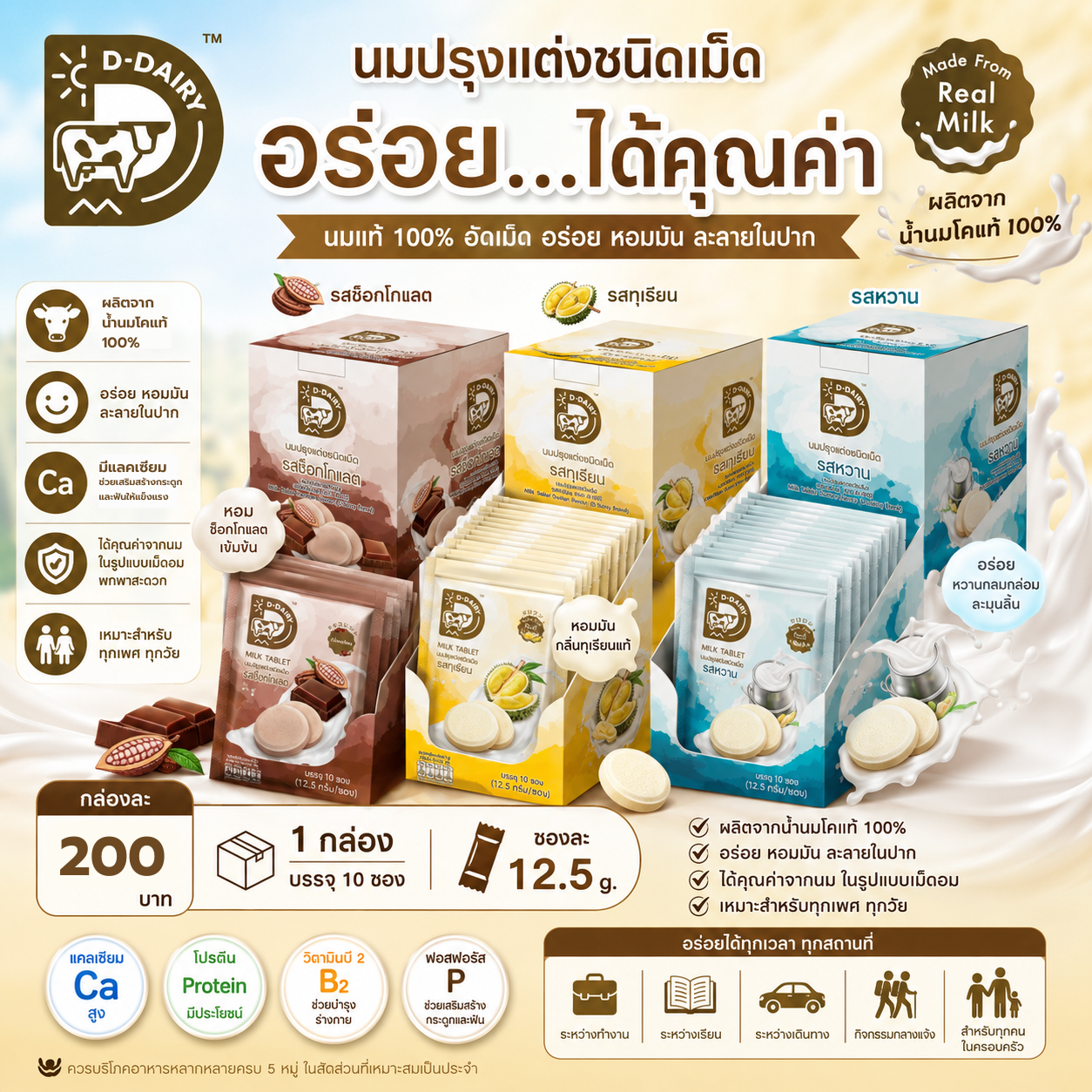 นมปรุงแต่งชนิดเม็ด D-Dairy