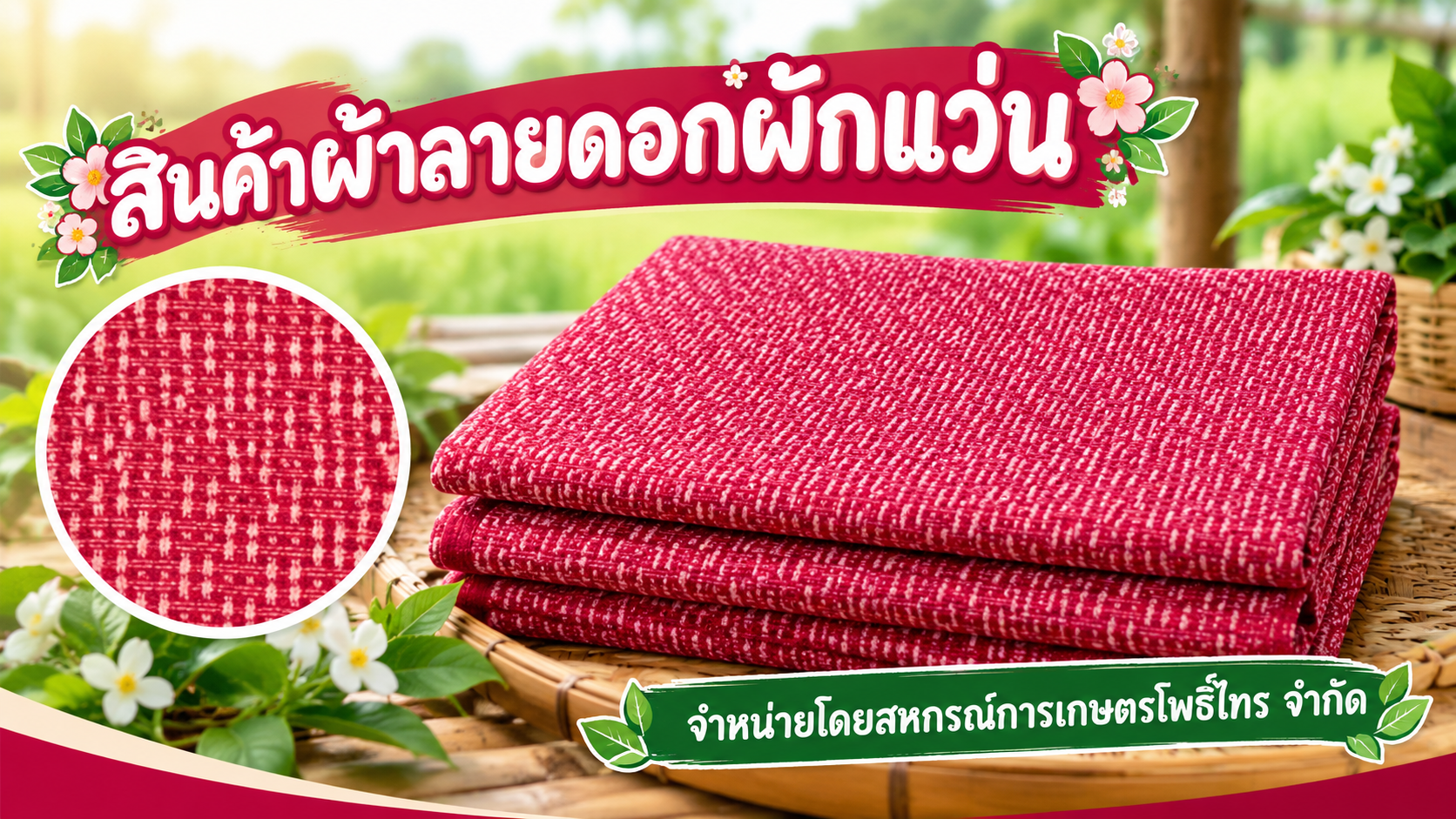 ผ้าฝ้ายลายดอกผักแว่น