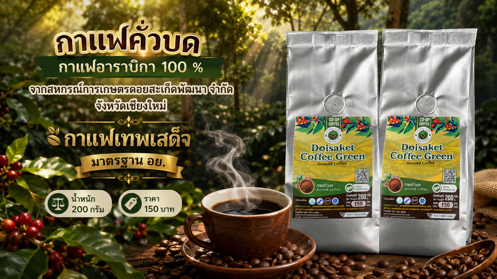 กาแฟอาราบิกาคั่วบด ตรา ดอยสะเก็ดคอฟฟีกรีน